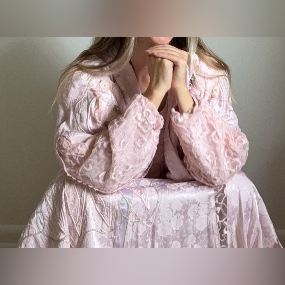 Women’s Pink Maxi Skirt, Top and Jacket Matching Set - Lace Panel Design - Picture 2 of 6